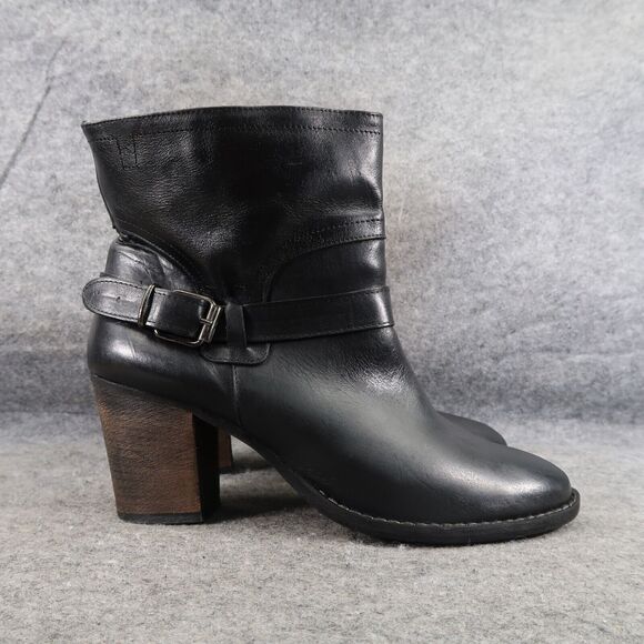 Greisy Shoes Womens 40 Bootie Leather Stacked Heel Buckle Strap Ankle Boot Black - Picture 16 of 16